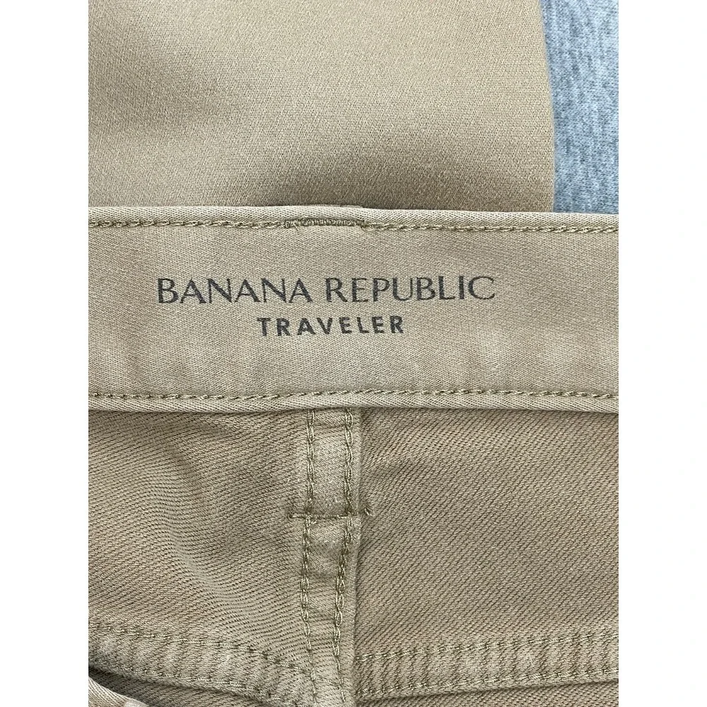 Banana Republic Pants Mens 33 x 32 Beige Cotton Blend Stretch Slim Fit Traveler